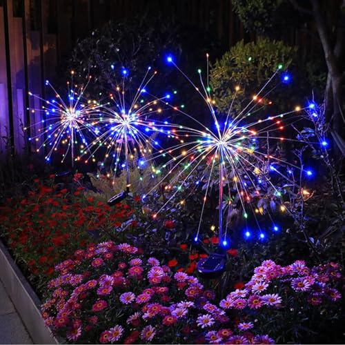 MOLVCE Gartendeko Solarleuchten für Außen, Solarfeuerwerk Gartenlichter 6 Stück 150 LED, Solar LED Feuerwerk mit 8 Modi, Wasserdicht Solarlampen Feuerwerk für Garten,Rasen,Terrasse, Bunt