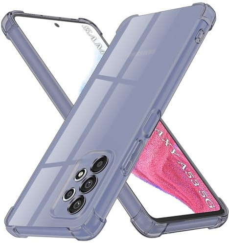 Techsuit für Samsung Galaxy A53 5G Hülle mit Soft Touch, Vergilbungsfrei Material, Stoßfest, Luftkissen Ecken, Erhöhte Kanten, Kabelloses Laden Kompatibel, Shockproof Clear Silicone, Rauchschwarz