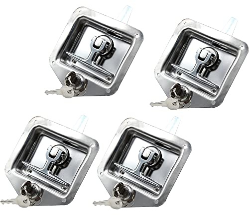 Lot de 4 serrures à poignée en T en acier inoxydable 304 avec 2 clés par serrure, serrure de boîte à outils pour camion, camping-car, remorque