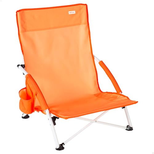 AKTIVE Chaise de Plage Pliante Orange avec Poche latérale, Cadre en Acier, légère et Facile à Transporter, pour la Plage et Le Camping (62504)