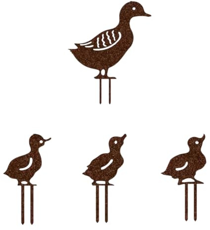 Dickly 4 Pieces Outdoor Duck Sculpture Garden Yard Stakes Duck Silhouette Metal Art Wrought Iron Lawn Ornament With Secure Ground Spikes suitable for lawns gardens borders patios