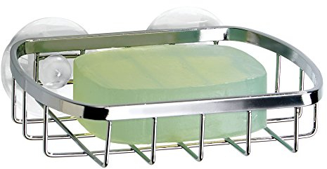 iDesign Gia Suctions Soap Dish Holder for Shower, With two Strong Suction Cups, Chrome, White