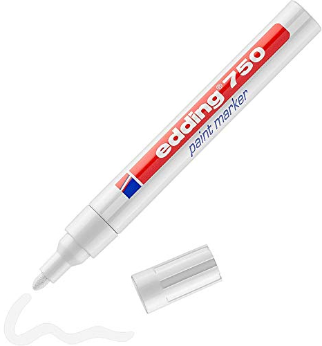 edding 750 Marqueur peinture - blanc - 1 stylo - pointe ronde 2-4 mm - marqueur de peinture pour l'étiquetage du métal, verre, roche ou du plastique - résistant à la chaleur, permanent et étanche