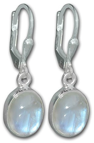 I-be, Regenbogen-Mondstein Edelstein Ohrringe oval 925 Silber, Länge 3 cm im Geschenketui, 397912 K KB