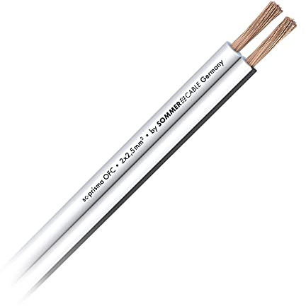Sommer Cable 401-0250-WS SC Prisma 225 OFC - Cable para altavoces (5 m, 2 x 2,5 mm², plano, flexible, 500 cm), color blanco