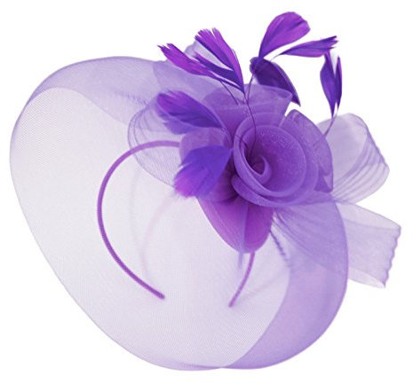 Caprilite Purple Fascinator Headband Veil Wedding Ascot Races Net Hat Feathers Hatinator