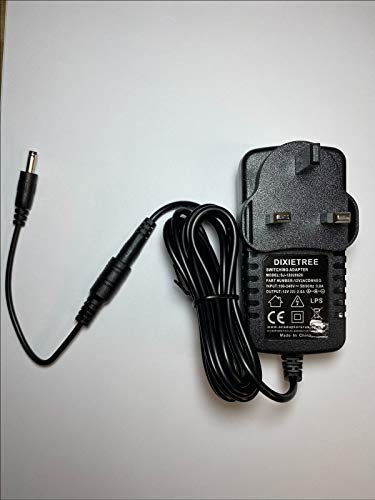 DIXIETREE Replacement 12V 2.0A AC-DC Adaptor Power Supply for DYMO LABELMANAGER 420P LMR-420 with 5M Extension, Black, Rectangular with UK Plug and Extension