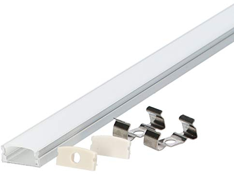 5er PAK Set: Aluminium LED Profil U-Form 100cm für LED Streifen bis 12mm + Abdeckung + Halterung + Endkappen LT4-1 (5X Milchig)