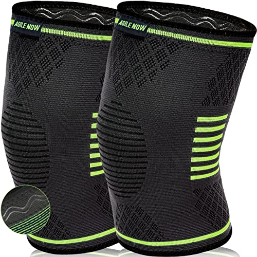 AGILE NOW® Kniebandage 2er Set Premium stabilisiert & schützt die Gelenke bei jeder Bewegung – Knie Bandage für Damen & Herren – rutschfeste & atmungsaktive Knee Pads – für Jede Sportart (M | Grün)