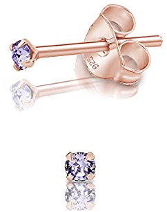 Orecchini Punto Luce Argento 925 Placcato Oro Rosa con Brillantini di Cristallo Lilla/Lavanda 2 mm - Punto Luce Oro - Orecchini Colorati - Punti Luce Orecchini Donna Oro Rosa