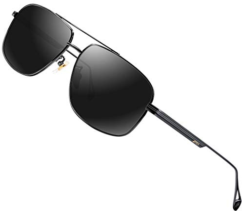 ATTCL Vintage Herren Polarisierte Sonnenbrille Fahrerbrille Rechteckig Metallrahmen UV400 SchutzQL2022 Black+grey