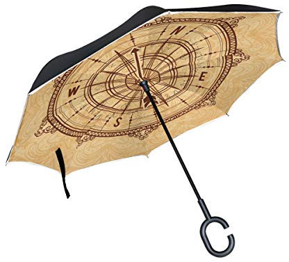 RXYY Parapluie inversé double couche pliable coupe-vent pour bateau, boussole imperméable pour protection contre la pluie de voiture, voyage en plein air Hommes femmes