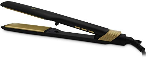 GKL - Plancha de pelo profesional con 5 niveles de temperatura y placas de aluminio basculantes - ONYX P62 - Autoapagado y revestimiento especial de turmalina - 62W - Negro y Dorado