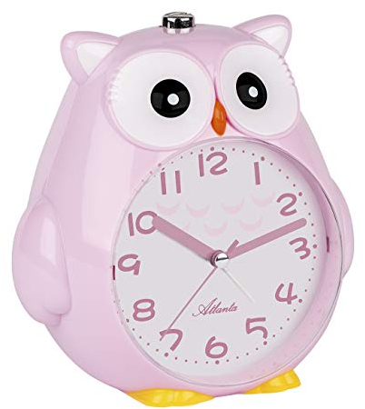 Atlanta Kinderwecker Mädchen Rosa Eule mit Musik Schleichende Sekunde Licht Obenabsteller - 2160/17