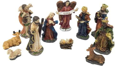 BANBERRY DESIGNS Krippenfiguren-Set – Maria, Josef, Jesuskind, Weise Männer, Schäferhund, Engel, Esel, Kuh und Lamm – Weihnachtsdekoration für Zuhause oder Büro – 6,6 cm hoch