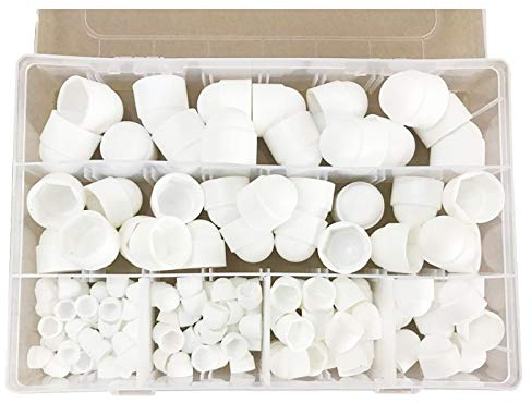 Gummi-Sechskantmutter-Abdeckung, Schraubenabdeckungen, Schraubenkappe, Kunststoff-Mutter-Sets mit Aufbewahrungsbox, weiß/schwarz, Kuppelmuttern, verschiedene Größen M4, M6, M8, M10, M12 (weiß)