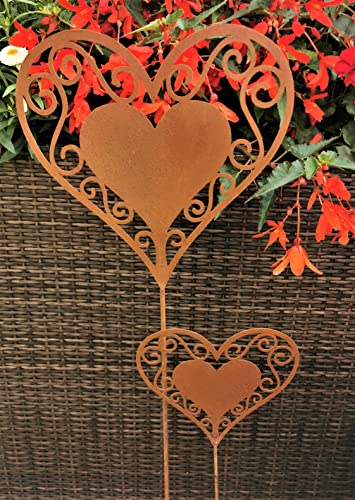 Beetstecker Liebesherz Romantik 2er Set Gartendekoration Gartenstecker (Cortenstahl)