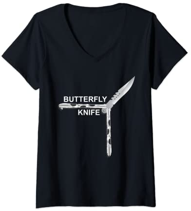 Womens Knife butterfly Knifes Balisong Flipping Butterfly Knife V-Neck T-Shirt