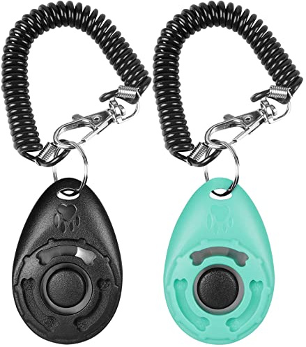 Diyife Lot de 2 Clickers pour Chien, Clickers de Chien avec Dragonne élastique et Grand Bouton, Clicker Training, Professionnel Clicker Chien Dressage pour Chat, Chien, Cheval, Noir et Cyan | Dressage Chien, Clickers de Chien avec Dragonne élastique, Grand Bouton, Professionnel pour Chat, Chien, Cheval, Noir et Cyan