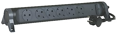 Legrand, Multiprise rotative 694513 - Multiprise - Protection contre les surtensions intégrée avec indicateur d'état (SPD), interrupteur marche/arrêt LED - Câble de 1,5 m - Noir/gris foncé