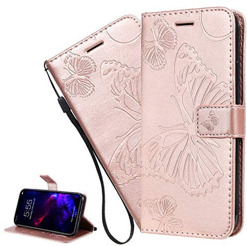 LEMAXELERS for iPhone 12 Mini Case,iPhone 12 Mini Cover Butterfly Embossed PU Leather Flip Notebook Wallet Case Magnetic Stand Card Slot Folio Case for iPhone 12 Mini,KT Butterfly Rose