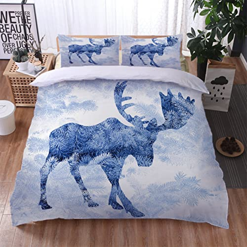 GIMFRY Bettwäsche Set 200X200 3 Teilig (1 Bettbezug Und 2 Kissenbezüge) 3D Weihnachtstier Elch Druck Muster Biber Bettwäsche Weiche Microfaser Mit Reißverschluss
