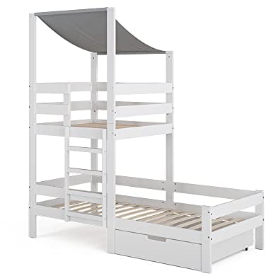 Vitalispa Hausbett Tom, Bett aus Holz, Weiß, 90 x 200 cm mit Schublade