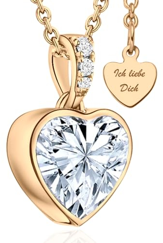 Halskette Damen Rosegold Herzkette Rose Gold Kette vergoldet Engelsflügel Damenkette Ich Liebe Dich Herz-Anhänger Rosegoldschmuck Schmuck Geburtstag Valentinstag Jahrestag Geschenke Frauen Freundin