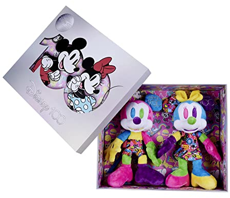 Simba 6315870124 - Coffret Collector Disney Mickey & Minnie 100 ans, Peluche de 33 cm, Édition limitée pour Collectionneurs, Coffret Cadeau, Exclusivité Amazon, Certificat & Numéro de série
