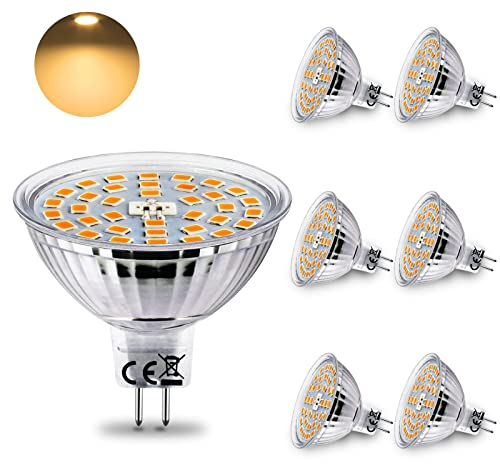 HiBay LED Leuchtmittel GU5,3 Lampe Warmweiß 2700K 4W (ersetzt 35W) 400lm MR16 LED Birne 12V AC/DC Spot 6er Set