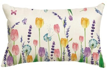Artoid Mode Tulpe Lavendel Blumen Schmetterling Frühling Kissenbezug, 30x50 cm Sommer Frühling Saisonnal Zierkissenbezug Couch Wohnzimmer Deko