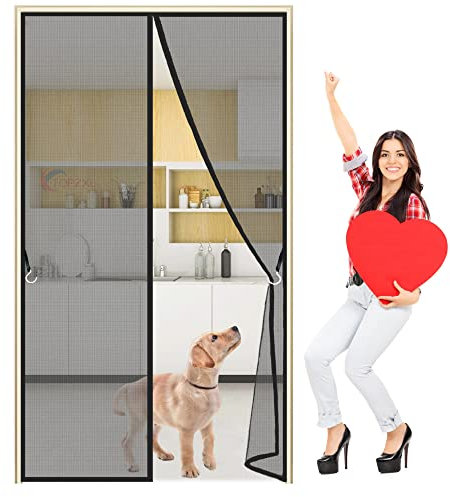 Zanzariera Magnetica Finestre, 225x275cm Zanzariere a Rullo Rete Anti Insetti Totalmente Magnetica per Ingresso,Porte, Cortili - Nero Z