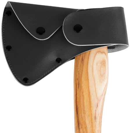 Linkidea 4 Axe Edge Cover, Durable Vegan Leather Sheath, Metal Snap Closure, Hatchet Protector Case with Belt Clip, Ideal for Outdoor Hiking & Work (Black)