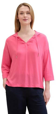 TOM TAILOR Damen Basic Kapuzenshirt mit 3/4-Arm, carmine pink, XXL