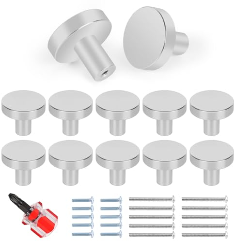 Chuner Schrankknöpfe 10er Set, Silber Möbelknöpfe Metall Schubladenknöpfe Türknöpfe Modern Runde Knauf für Schrank, Schubladenknöpfe mit Zweier Arten von Schrauben