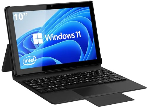 Tibuta 2 in 1 Windows 11 Tablet PC 10.1 Zoll IPS 1280 * 800 Intel,128GB | Celeron N4100 Prozessor Dual-Mode verknüpfte Tastatur 128G ROM WiFi（QWERTZ Deutsche Tastatur）