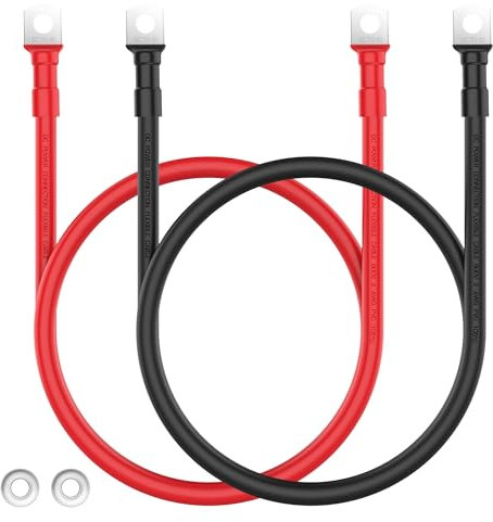 2 AWG Battery Cables 2 Gauge 4 Feet Pure Copper Battery Cables Inverter Cables 3/8 inch terminals for Solar RV Auto Marine