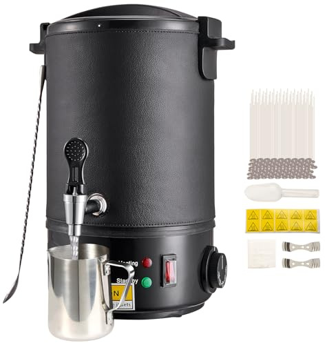 VEVOR Derretidor de Cera Eléctrico de 6,5 L Gran Capacidad Crisol de Cera Vela 1100 W Pico Máquina de Fusión de Cera Ajuste 30-110 °C con 100 Mechas y Pegatinas para Hacer Velas Jabón