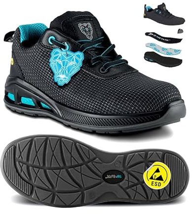 TOP Elite Merlin Arbeitsschuhe Herren S3 Schwarz Gr. 43 [S3 SRC ESD rutschfest] Für Handwerker,Lager - S3 mit Kevlar-Zwischensohle & PU/PU Schaum - Herren Arbeits- & Berufsschuhe - Größe wählen