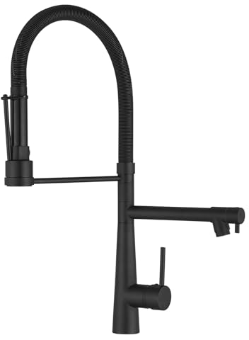 TIMACO Großer Küchenarmatur mit Spiralfeder,22,36in, 360° Schwenkbare Spültischarmaturen mit Zwei Auslauf, Wasserhahn Küchen & Handheld nozzles- Hochdruck,Schwarz