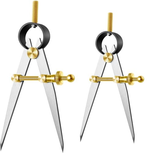 Weewooday 2 Pieces Adjustable Divider Leather Compass 6 Inch and 8 Inch Lockable Divider Leather Compass Drafting Compass for Woodworking, Metalworking Geometry Drawing (Brass)