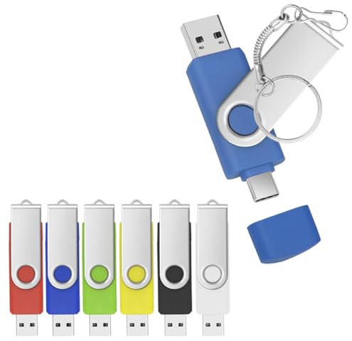 Yaxiny Confezione da 6 chiavette USB C da 32 GB, chiavetta USB 2.0 ad alta velocità, doppia OTG, 6 colori, in metallo, per TV, auto, smartphone, PC, laptop