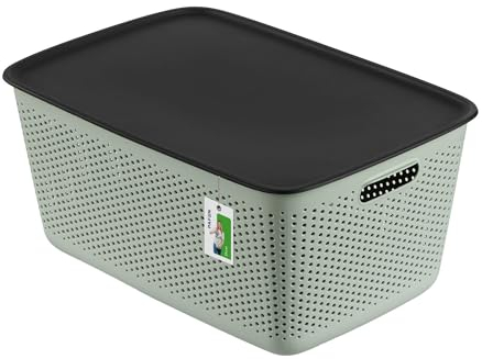 Aufbewahrungsbox 45l mit deckel - 58,5 x 40 x 27 cm - Aufbewahrungskorb Behälter aus Kunststoff BPA Free Körbe zur Aufbewahrung Aufbewahrungsbox Luftzirkulationssystem Stapelbox Kiste, Grün