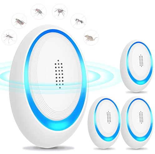 Répulsif antiparasitaire à ultrasons, pièges à souris anti-insectes électroniques 4 paquets pour l'intérieur, plug-in répulsif contre les moustiques et les araignées, répulsif efficace contre les rats
