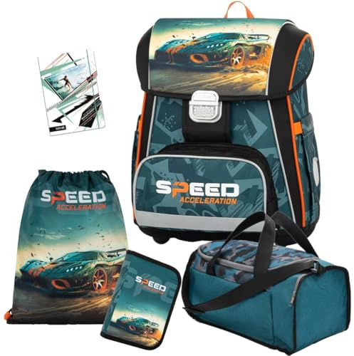 Generisch Auto - Speed Acceleration - Race - OxyBag PREMIUM Schulranzen-Set (5 teilig mit Sporttasche)