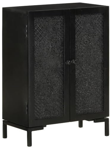 Iiaky Aparador de Hierro y Madera Maciza de Mango Negro 55x30x77 cm Mueble Aparador Cocina