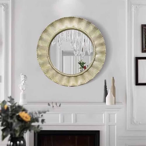 ZYBOWAYL Barock Badspiegel Antikspiegel 65cm Rund Vintage Hängespiegel Shabby Chic Dekorativer Schminkspiegel Gold Prunkspiegel für Flur Wohnzimmer Bad Frisiertisch(Champagne,85cm/33inch)