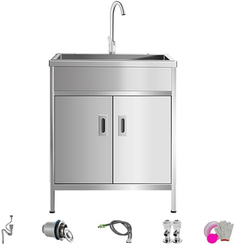 Yuezouikl Lavandino Esterno Inox Professionale,Mobile Lavello da Cucina 1 Vasca con Rubinetto,Lavatoio Commerciale Ristorante con Mobile,per Sala da Pranzo Cucina Lavanderia Garage,68 * 45 * 75cm
