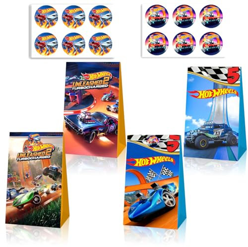 12 Pcs Hot Car Party Bags Paper, Car Birthday Gift Bags for Kids, Party Supplies