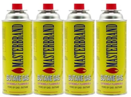 MASTER BRAND Butane Gas Bottles Canisters for Camping Heater, Cooker, BBQ (PACK OF 4)